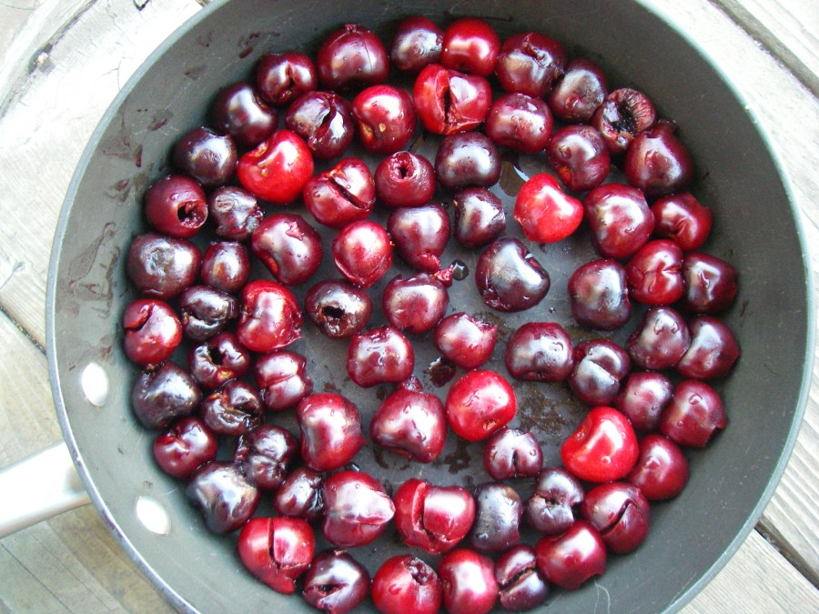 Cherries in pan