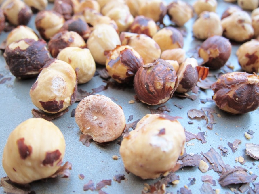 Toasted hazelnuts before peeling