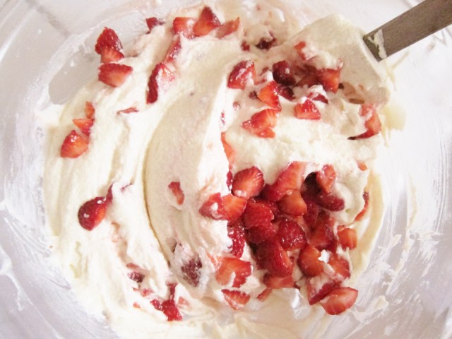 Folding berries into batter