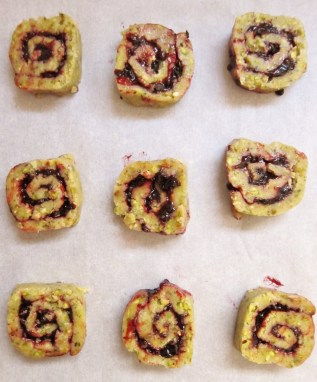 Sliced dough ready for baking
